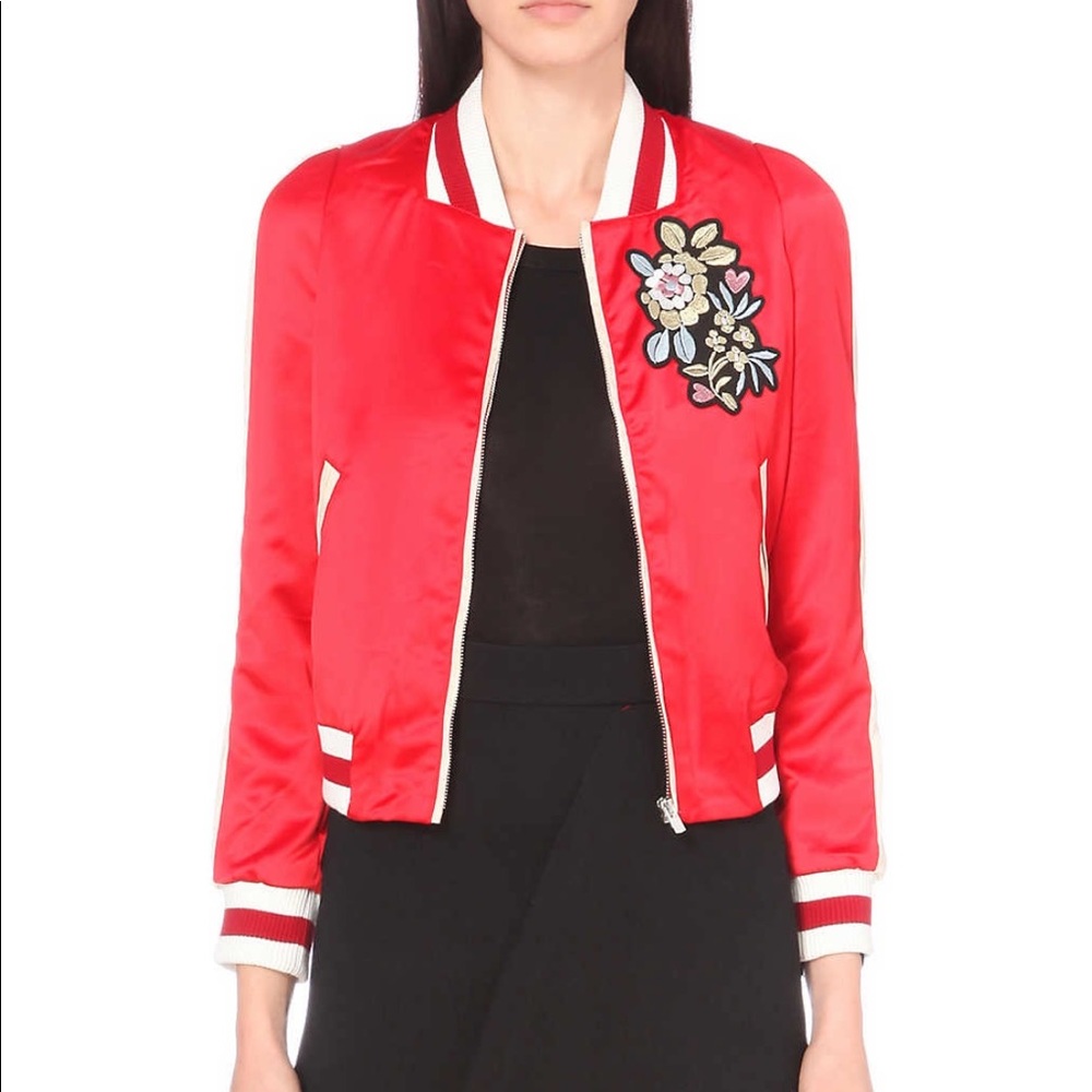 Maje Red Bacary Bomber Jacket Size 40